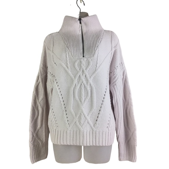 Skull Cashmere Sweaters - Skull Cashmere Acrylic Half Zip High Neck Cable Knit Boxy Sweater Size Medium